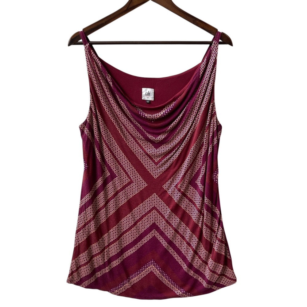 Cabi Women Burgundy Geometric Print Cowl Neck Sleeveless Tank Top Medium